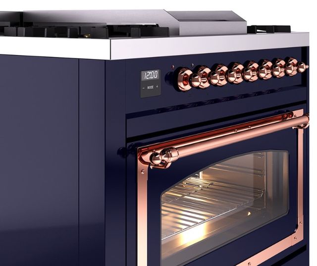 Ilve® Nostalgie II Noblesse 36'' Midnight Blue Pro Style Dual Fuel Range with Copper Trim-3