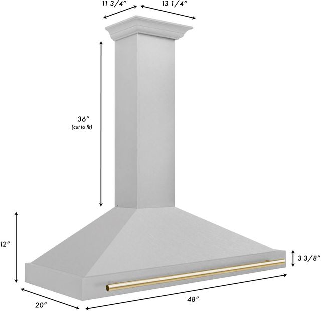 ZLINE Autograph Edition 48" Satin Stainless Steel Convertible Wall Mounted Range Hood with Polished Gold Handle-2
