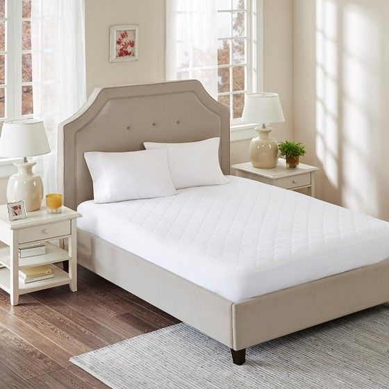 Olliix by Sleep Philosophy White Full All Natural Cotton Percale Quilted Mattress Pad-1