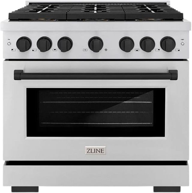 ZLINE Autograph Edition Paramount Series 36" Stainless Steel Pro Style Gas Range with Matte Black Accents -0
