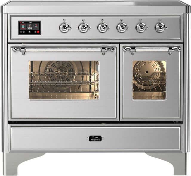 Ilve® Majestic III 40" Stainless Steel Pro Style Induction Range with Triple Glass Door and Chrome Trim-0