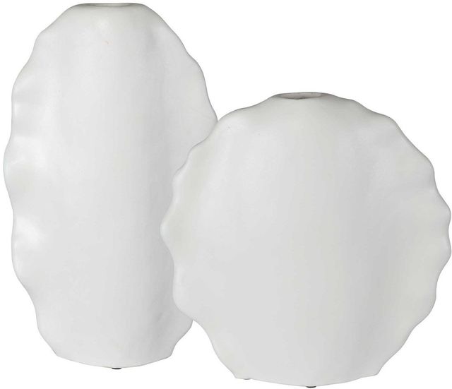 Uttermost® Ruffled Feathers 2-Piece Matte White Vase Set-0