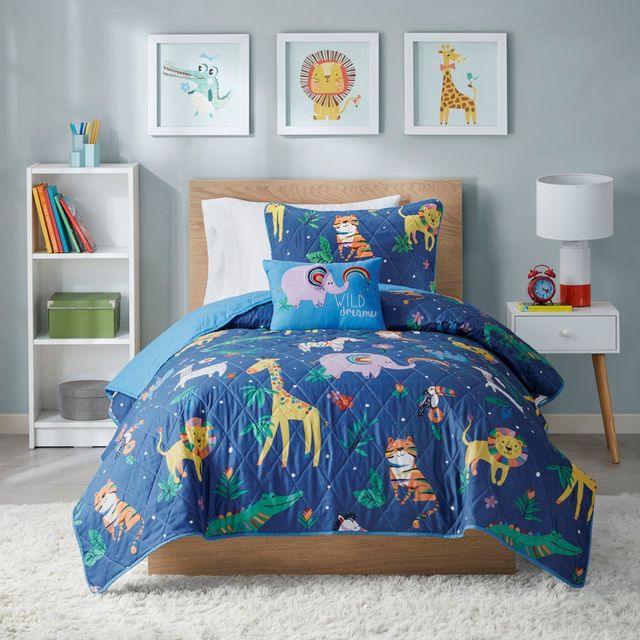 Olliix by Mi Zone Kids Rainbow Animals Printed Multi Twin Coverlet Set-3