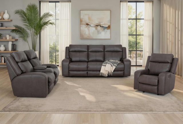 Franklin™ Winston Detroit Smoke Power Reclining Console Loveseat with Power Headrest and Dual Seat Air Massage-1