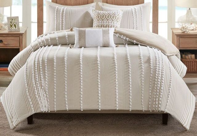 Olliix by Harbor House 3 Piece Taupe King Anslee Cotton Yarn Dyed Duvet Cover Set-0