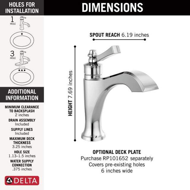 Delta Dorval® Chrome Single Handle Bathroom Faucet with Drain-1