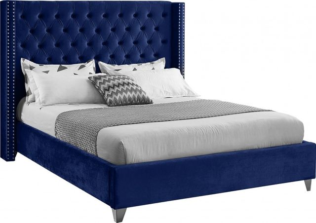 Meridian Furniture Aiden Navy Velvet Full Bed-0