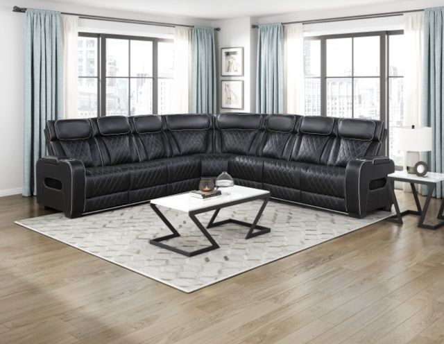 Homelegance® Fairway 3-Piece Black Power Reclining Sectional with Center Drop-Down Cup Holders-1
