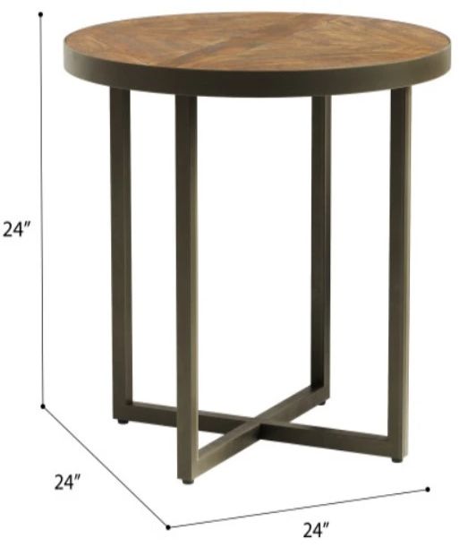 Emerald Home Denton Antique Pine Round End Table with Steel Gray Base-2
