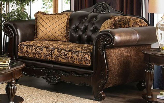 Furniture of America® Quirino Tan/Dark Brown Sofa and Loveseat-2