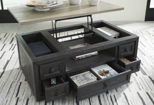 Signature Design by Ashley® Foyland Brown Lift-Top Coffee Table with Black Base -4