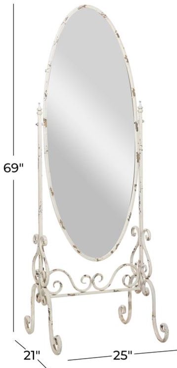 Deco Marche White Scroll Oval Floor Mirror with Stand-3