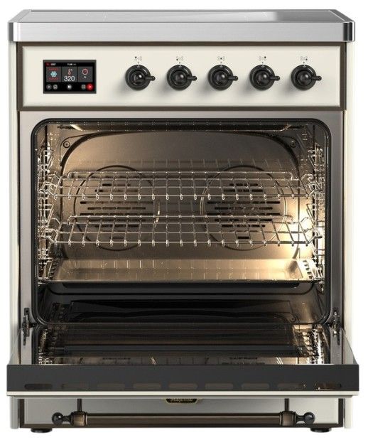 Ilve® Majestic III 30" Antique White Pro Style Induction Range with Solid Door and Burnished Trim-1