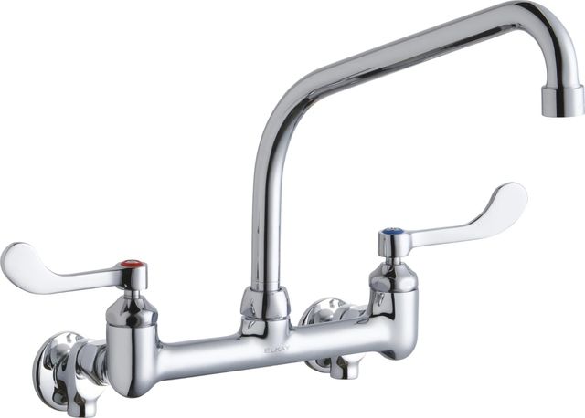 Elkay Chrome Foodservice 8" Centerset Wall Mount Faucet with with High Arc Spout and Wristblade Handles-0