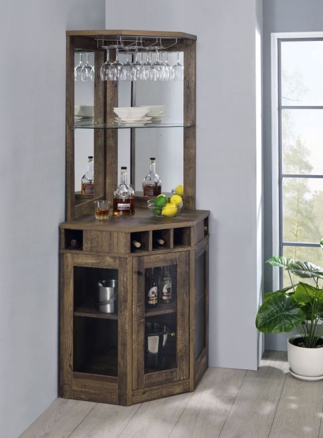 Coaster® Alviso Rustic Oak Corner Bar Cabinet with Stemware Rack-7