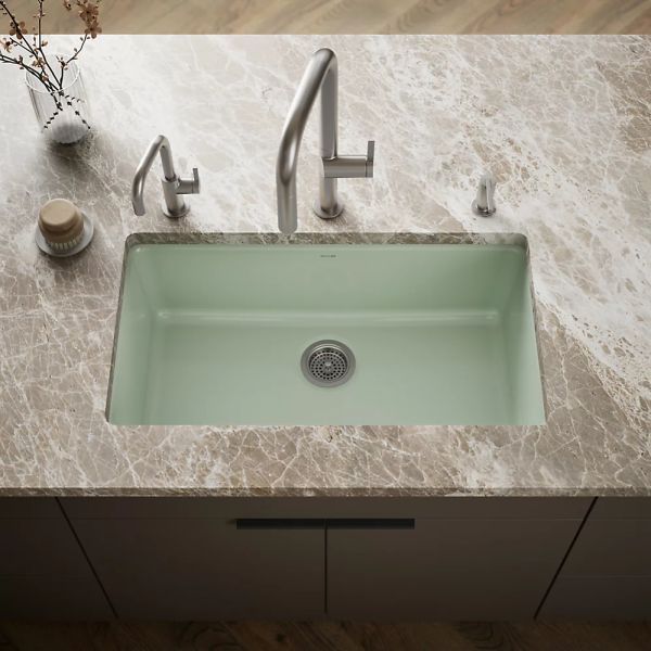 KOHLER® Iron/Tones® Aspen Green 33" Top/Undermount Single-Bowl Kitchen Sink-1