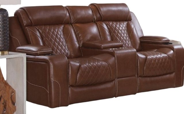 Behold™ Home Stratus Caramel Dual Power Reclining Console Loveseat-0