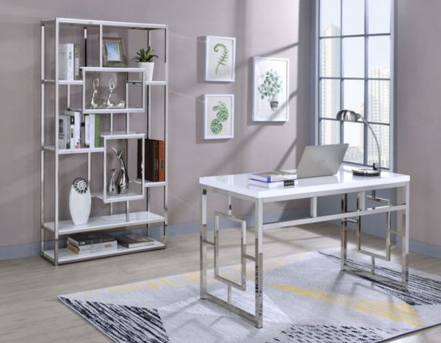 Steve Silver Co. Alize 2-Piece White Desk Set with Chrome Base-2