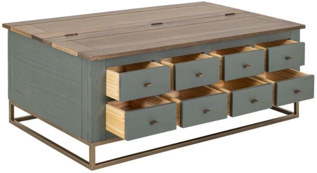 International Furniture Direct Timber Brown/Green Cocktail Table with Gold Base-4