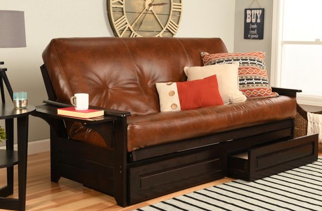 Kodiak Furniture Phoenix Oregon Trail Saddle/Espresso Full Futon with Mattress and Storage Drawers-1