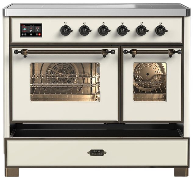 Ilve® Majestic III 40" Antique White Pro Style Induction Range with Triple Glass Door and Burnished Trim-2