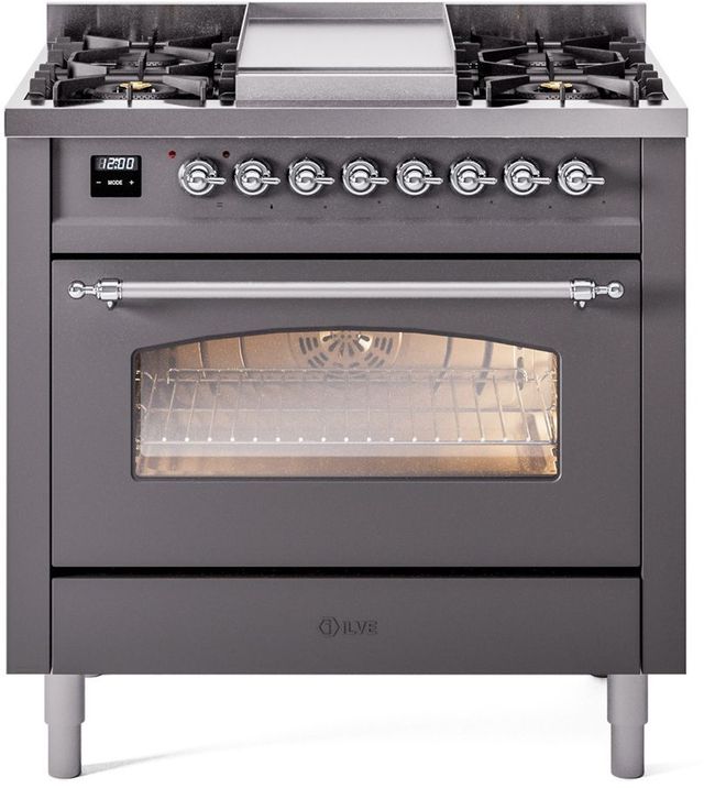Ilve® Nostalgie II Series 36" Graphite Matte Pro Style Dual Fuel Range-0