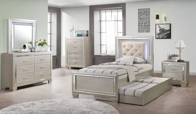 Elements International Platinum Champagne Full Youth Platform Bed with Trundle-2