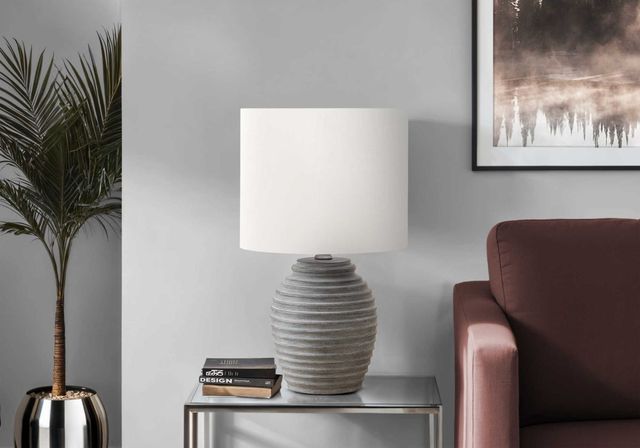 Monarch Specialties Inc. Grey Resin Table Lamp with Ivory Shade-2
