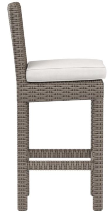 Sunset West Coronado Driftwood Resin Wicker Outdoor Bar Stool with Canvas Flax Cushion-2