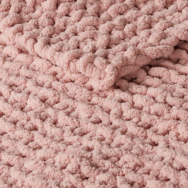 Olliix by Madison Park Chenille Chunky Knit Blush Throw-1