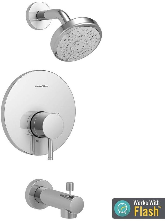 American Standard Serin® Polished Chrome Tub and Shower Trim Kit with Water-Saving 3-Function Shower Head, Double Ceramic Pressure Balance Cartridge with Lever Handle-2