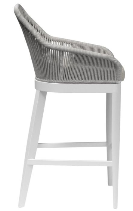 Sunset West Miami Silver Gray Aluminum/Olefin Rope Outdoor Bar Stool with Echo Ash Cushion-2