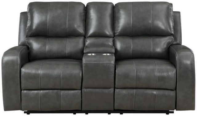 New Classic® Home Furnishings Linton Gray Leather Manual Reclining Console Loveseat-1