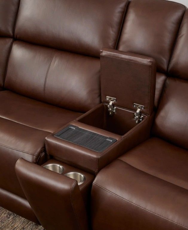 Flexsteel® Oasis Truffle Leather Power Sectional with Custom Layout Options-3
