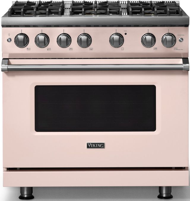 Viking® 5 Series 36" Blush Pro Style Gas (LP) Range with Polished Chrome Trim-0