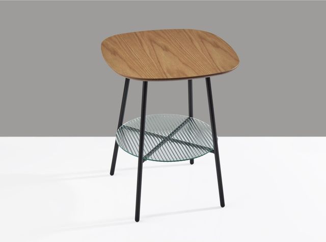 Adesso® Diane Natural Wood Accent Table with Glass shelve and Black Metal Base-1