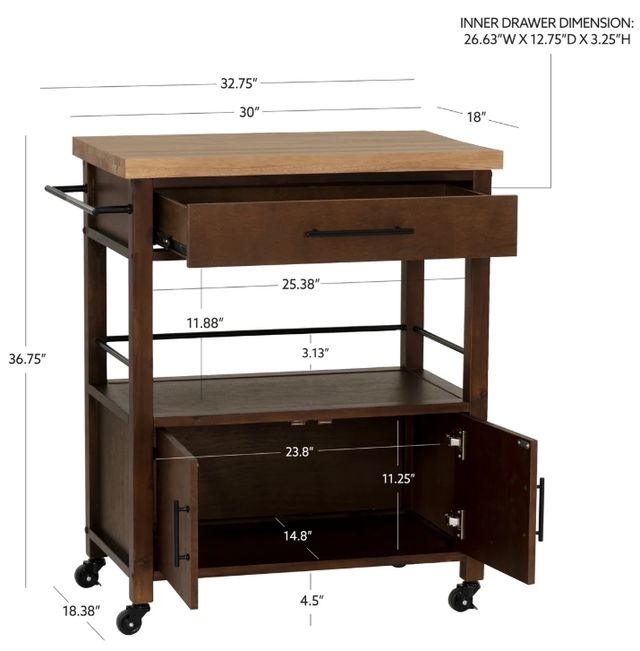 Linon Fino Natural/Walnut Kitchen Cart-2