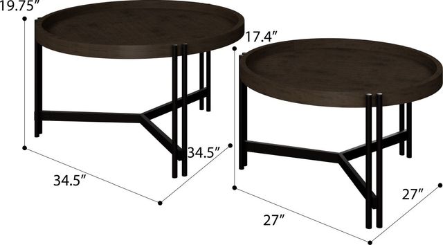 Emerald Home Huron Dark Cocoa Nesting Coffee Table with Black Base-2