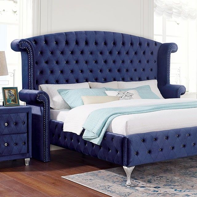 Furniture of America® Alzir 5-Piece Blue Queen Upholstered Bed Set-1