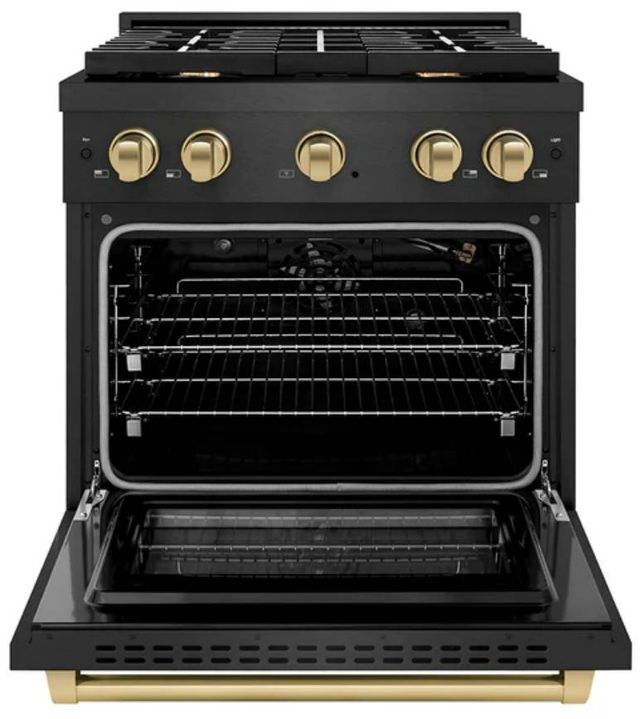 ZLINE Autograph Edition Paramount 30" Black Satin Stainless Steel/Champagne Bronze Gas Range with 4 Burner Cooktop and Convection Gas Oven-1