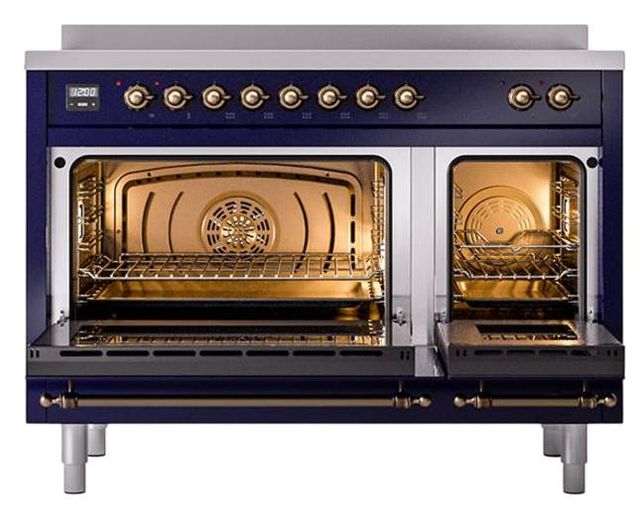 Ilve® Nostalgie II Noblesse 48'' Midnight Blue Pro Style Induction Range with Burnished Trim-2