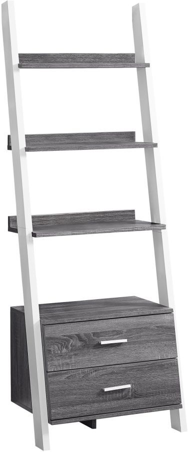 Monarch Specialties Inc. 69"H Grey-White Ladder with 2 Storage Drawers-1