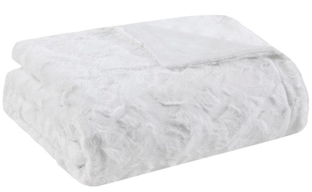 Olliix by Madison Park Zuri 1 White Oversized Faux Fur Throw-0