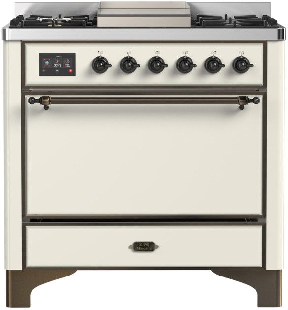 Ilve® Majestic III 36" Antique White Pro Style Dual Fuel Natural Gas Range with Solid Door and Burnished Trim-0