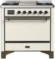 Ilve® Majestic III 36" Antique White Pro Style Dual Fuel Natural Gas Range with Solid Door and Burnished Trim-0