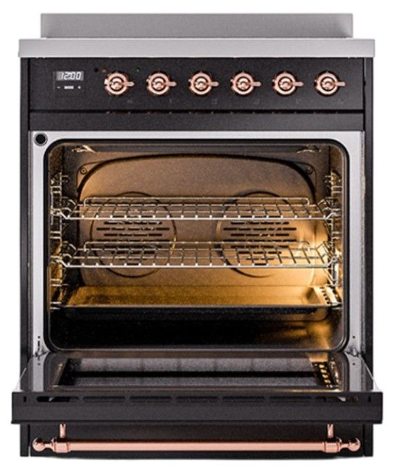 Ilve® Nostalgie II Noblesse 30'' Glossy Black Pro Style Induction Range with Copper Trim-1