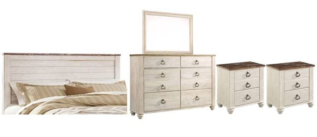 Signature Design by Ashley® Willowton 5-Piece Whitewash King or California King Panel Headboard Bedroom Set-0