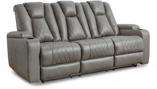 Signature Design by Ashley® Mancin Gray Reclining Sofa with Drop Down Table-0