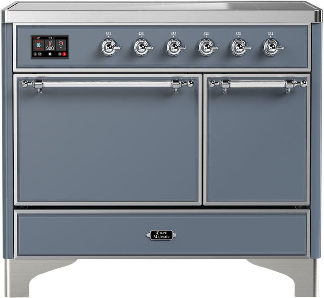 Ilve® Majestic III 40" Blue Gray Pro Style Induction Range with Solid Door and Chrome Trim-0