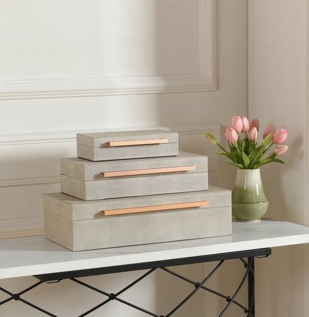 StyleCraft Norman Wyatt Home 3-Piece Camilla Neutral Leather Accessory Boxes-4